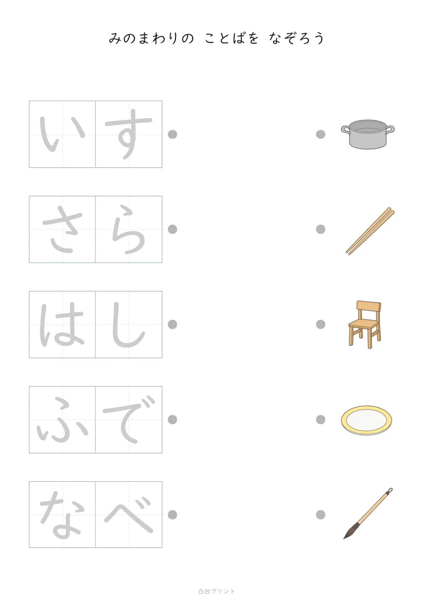 みのまわり②｜ぜんぶ なぞるの見本
